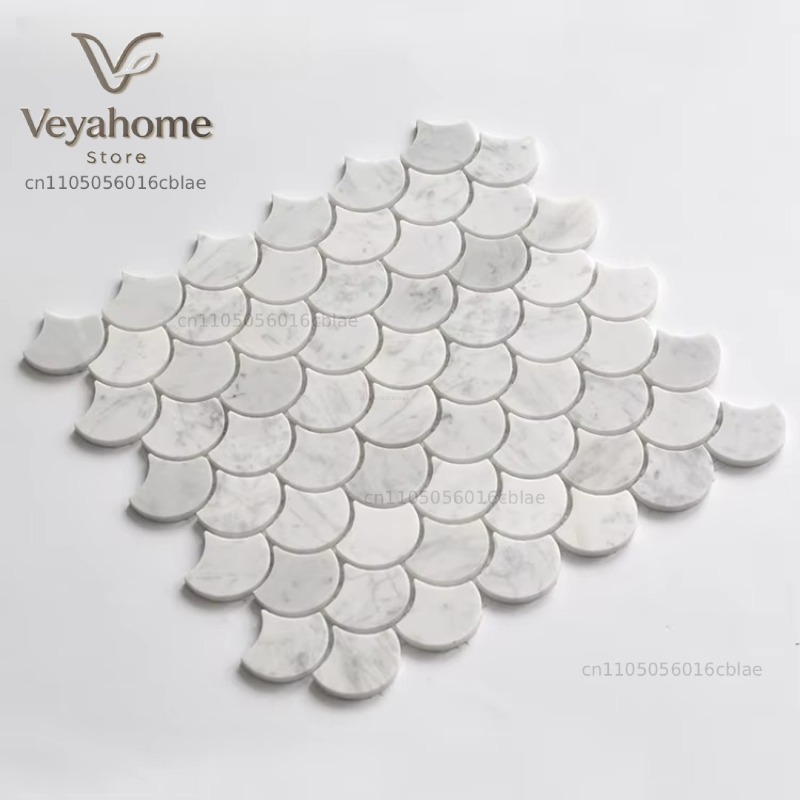 Fish Scale Scalloped Marble Mo - Home Bathroom Wall Tiles recension och pris