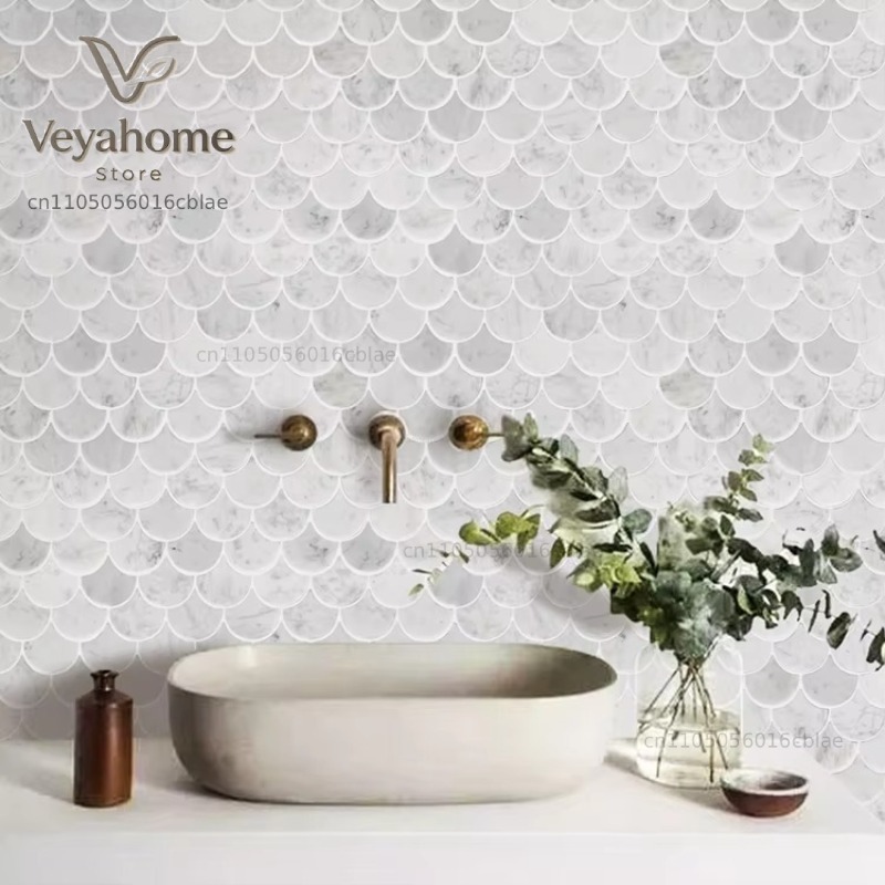Fish Scale Scalloped Marble Mo - Home Bathroom Wall Tiles recension och pris