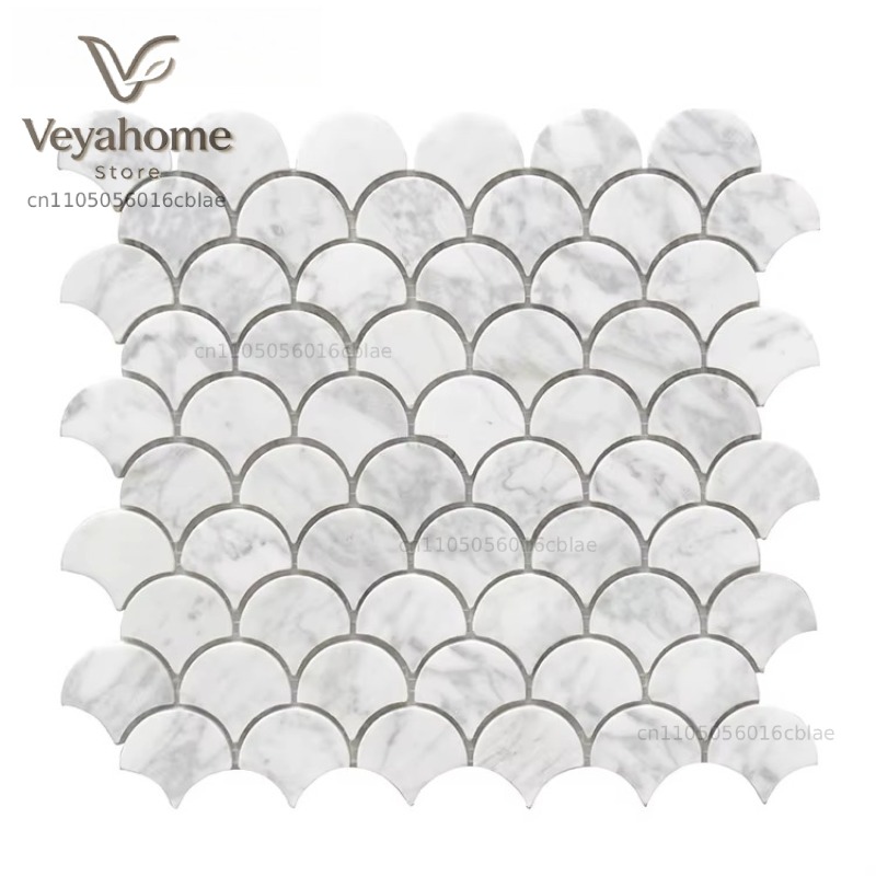 Fish Scale Scalloped Marble Mo - Home Bathroom Wall Tiles recension och pris