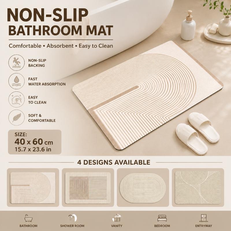 Beige Striped Diatomite Bath M - Non Slip Bath Mat recension och pris