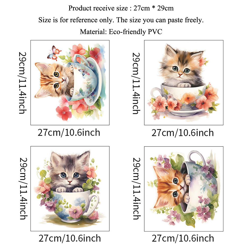 Cute Tea Cup Cat Flower Wall S - Home Bathroom Wall Tiles recension och pris