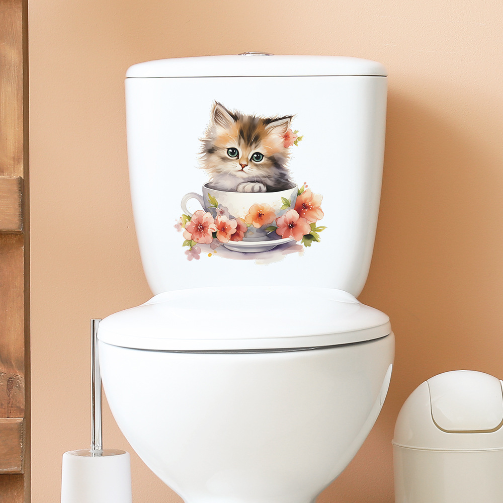 Cute Tea Cup Cat Flower Wall S - Home Bathroom Wall Tiles recension och pris