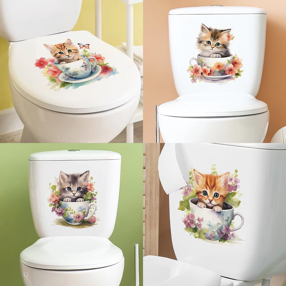 Teacup Cat Flower Wall Sticker - Home Bathroom Wall Tiles recension och pris